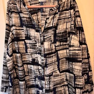 Avenue Women's Monochrome Plaid Button Down Shirt in Black, White and Blue